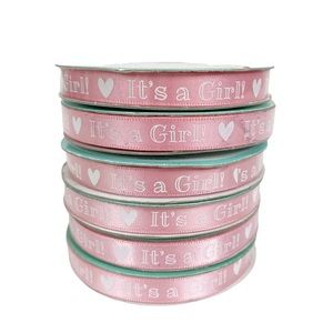 Pink "It's A Girl" Baby Satin Ribbon 3/8" W  x 45 ft each (6 Spools), NEW